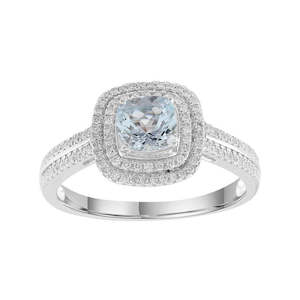 Coloured Gems Rings: 9K WHITE GOLD DIAMOND AND AQUAMARINE RING