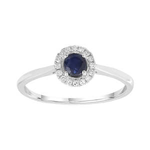 Coloured Gems Rings: 9K WHITE GOLD DIAMOND AND SAPPHIRE RING