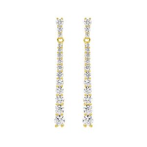 Coloured Gems Earrings: STG SILVER ROUND GRADUAL WHITE CZ DROP EARRINGS YELLOW GOLD PLATED