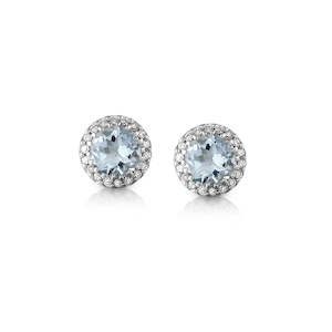 Coloured Gems Earrings: 9K WHITE GOLD AQUAMARINE EARRINGS (STUDS)