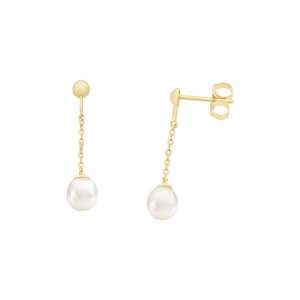 Coloured Gems Earrings: 9K Yellow Gold Fresh Water Pearl drop EARRINGS