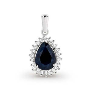Coloured Gems Pendants: 9K WHITE GOLD SAPPHIRE & DIAMOND PENDANT (NO CHAIN)