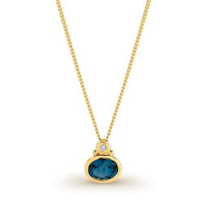 Coloured Gems Pendants: 9K YELLOW GOLD D4-SI3 DIAMOND & LONDON BLUE TOPAZE PENDANT