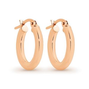 Plain Gold Earrings: 9K ROSE GOLD 10MM ROUND HOOP EARRINGS