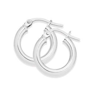 Plain Gold Earrings: 9K WHITE GOLD 10MM ROUND HOOP EARRINGS