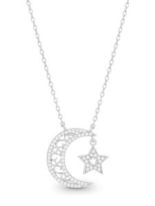 Silver Earrings 1: STG CZ MOON AND STAR NECKLACE