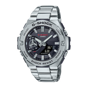 G-SHOCK  STEEL BLUETOOTH SOLAR, BT, W/TIME,S/WATCH 200M BLK DIAL, S/STEEL BAND