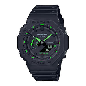 G-SHOCK AVIATION NEON DUO SLIM ALARM WR 200M BLACK LCD GREEN ACC, BLACK RESIN