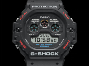CASIO G-SHOCK RETRO MODEL, RESIN, DIGI BLACK, RED
