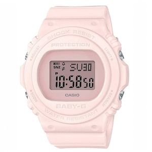 CASIO BABY G DIGITAL ROUND BASIC S/WTCH, ALARM, 100M WR PINK FACE WHITE RESIN