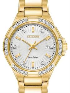 Citizen Ladies Watches: Citizen Ladies Watches Diamond Accent Gold-Tone Watch with Silver-Tone Dial WR100m