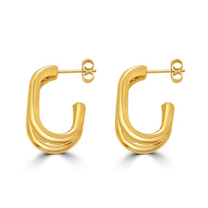 Earrings: stainless steel gold plated open double hoop stud earings