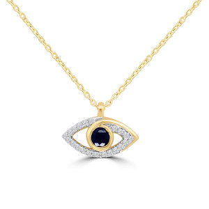 Necklaces: 9K YG SAPPHIRE DIAMOND EYE PENDANT  WITH DISPLAY CHAIN