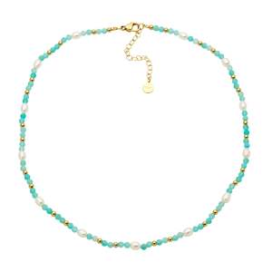 STAINLESS STEEL AMAZONITE & FRESHWATER PEARL 40CM NECKLACE W/ GOLD IP PLATING