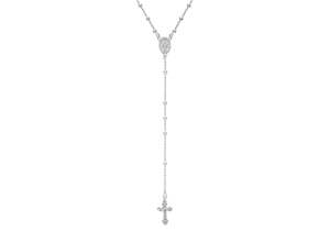 STG RHODIUMED ROSARY NECKLACE 60CM