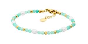 STAINLESS STEEL AMAZONITE & FRESHWATER PEARL 17.5CM BRACELET WIH GOLD IP PLATED
