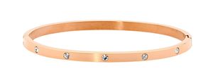STAINLESS STEEL ROSE gold ip plated hinged 4MM wide BANGLE with white cz