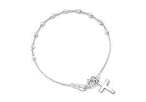 STG RHODIUMED ROSARY BRACLET 18CM