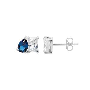 STG WHITE EMERALD & LONDON BLUE PEAR SHAPE CZ STUD EARRINGS