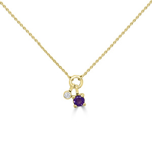 Coloured Gems Pendants: 9K YG ROUND AMETHYST DIAMOD NECKLET  40-45CM