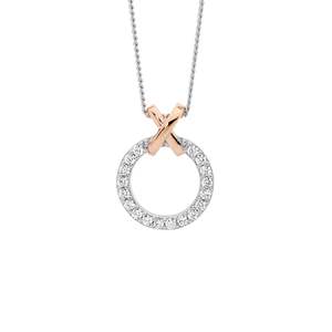 SS WH CZ 13MM CIRCLE W/ROSE GOLD PLT X PENDANT