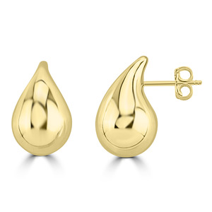 Plain Gold Earrings: 9K YG BOLD HOLLOW TEARDROP STUD EARRINGS