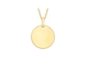 Plain Gold Pendants: 9K YG SMALL ROUND DISC PENDANT ENGRAVABLE WITH DISPALY CHAIN