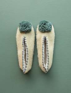 Winter Warmers: Pompom Woollen Slippers // Cream