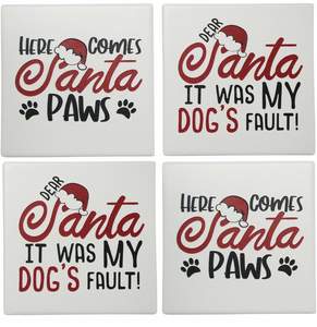 Fun Coasters: Christmas Santa Paws Drink Coaster Set