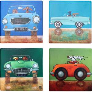 Fun Coasters: Dog Drink Coasters - Car Riding