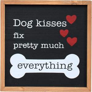 Dog Lover Gifts: Novelty Wooden Dog Sign - Dog kisses fix pretty much everything