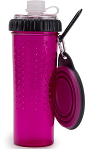 Dog Travel: Dexas Snack Duo Portable Dog Water Bottle and Bowl - Fuschia