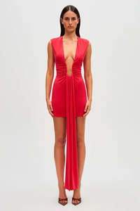 Size 8: Misha - Jennifer Cupro Mini Dress in Red