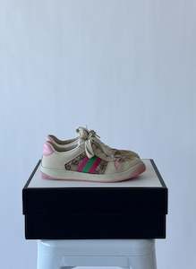 Gucci 1: Gucci Women's Screener Off White And Pink Sneakers