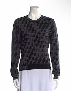 Fendi: Fendi Grey/Black Monogram Knit Pullover