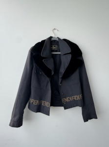 Fendi: FENDI JEANS Women's Logo Fur Jacket Denim Black