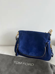 Tom Ford: Tom Ford Blue Suede and Leather Large Jennifer Shoulder Bag