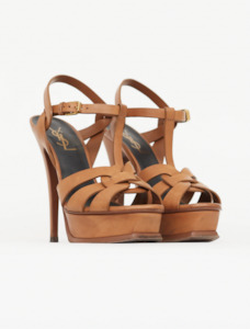 100 300: Saint Laurent Brown Leather Tribute Sandals