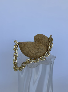 100 300: POOLSIDE Anna Small Rattan Conch Bag