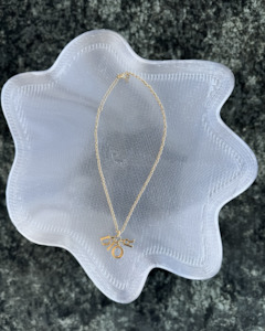 Jewellery: Dior Vintage Gold Tone Beige Enamel Logo Charm Necklace