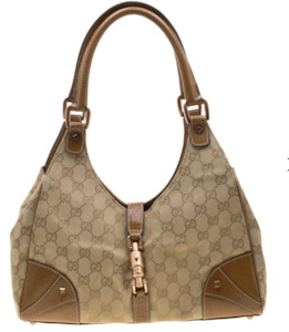 Bags: Gucci Beige GG Canvas and Leather Jackie Hobo