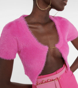 Jacquemus: Jacquemus La Maille Neve Cropped Brushed Knitted Cardigan – Bubblegum Pink