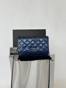 2000 2999: Chanel Blue Quilted Patent Leather WOC Clutch Bag
