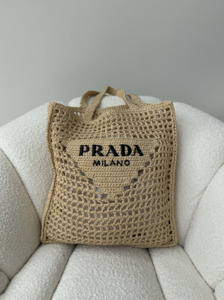 Prada Crochet Raffia Tote Bag