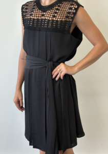 Miu Miu Black Dress with Crochet Feature and Belt