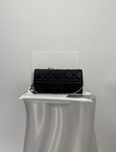 Christian Dior Lady Dior Voyageur Wallet on Chain in Black Lambskin - FULL SET