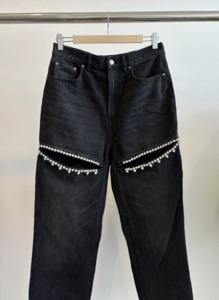 Area Crystal Slit Jeans in Black Denim