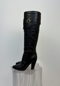 1000 1999: Celine Wiltern Riding Boots in Black Calfskin Leather