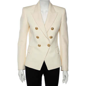 Balmain Cream Wool Double Breasted Blazer