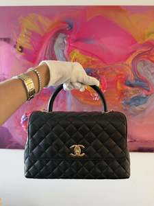 Chanel Coco Top Handle Flap Bag in Black Caviar Leather